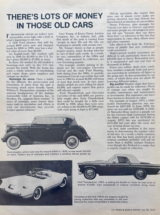 1976 - There's Lot's of Money in Old Cars - Fords Corvette Feature Article