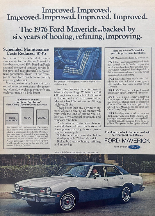 1976 Two-Tone White-Blue Ford Maverick - Car not Truck - Magazine Ad