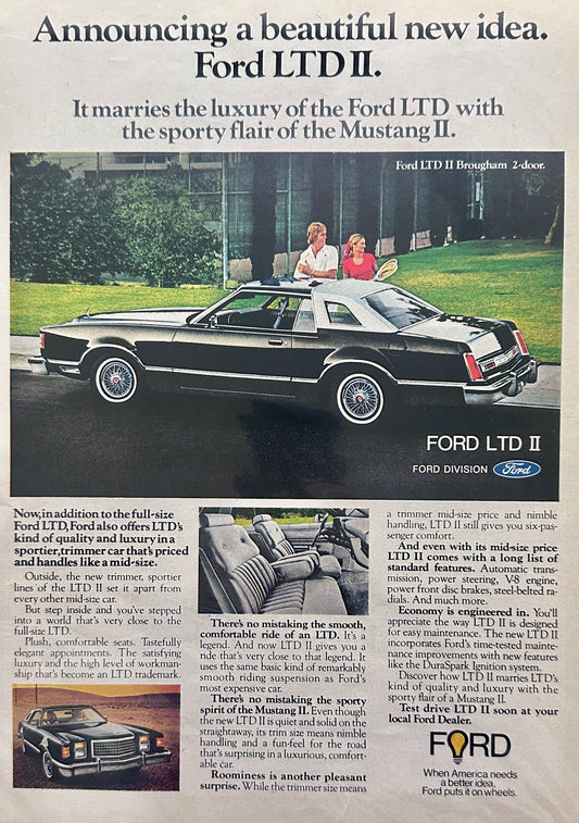 1976 Black Ford LTD II Brougham 2- Door Magazine Ad