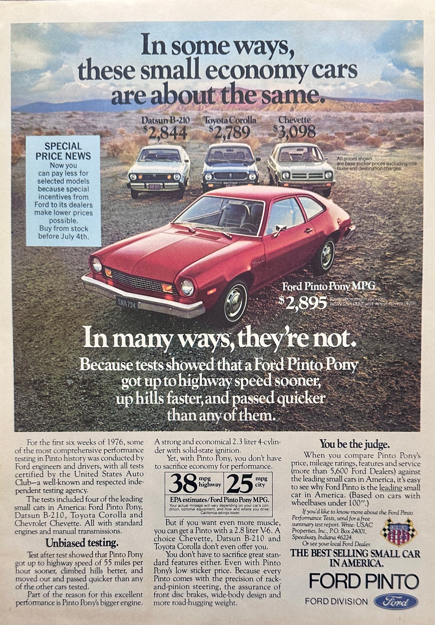 1976 Ford Pinto Magazine Ad