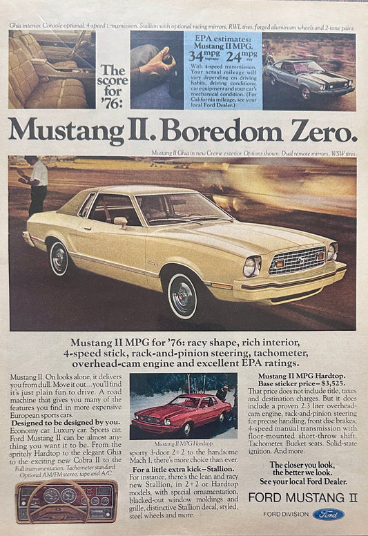 1976 Ford Mustang II Magazine Advertisement