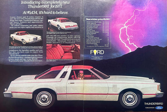 1977 Ford White with Red Highlights Thunderbird 2-Page Ad