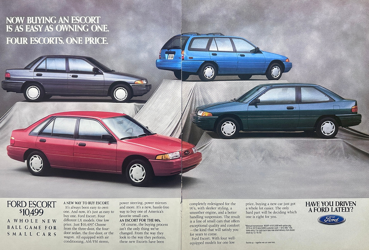 1992 2-Page Ford Escort  4- Models Showcased Magazine Ad