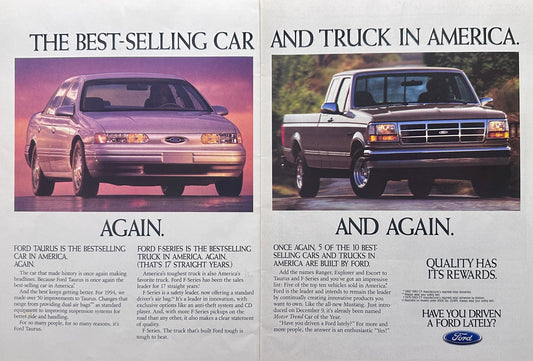 1994 2-Page Ford Taurus and Ford F-150 Magazine Ad