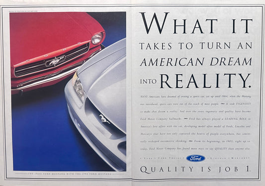 1993 vs 1964 Ford Mustang Centerfold Magazine Ad