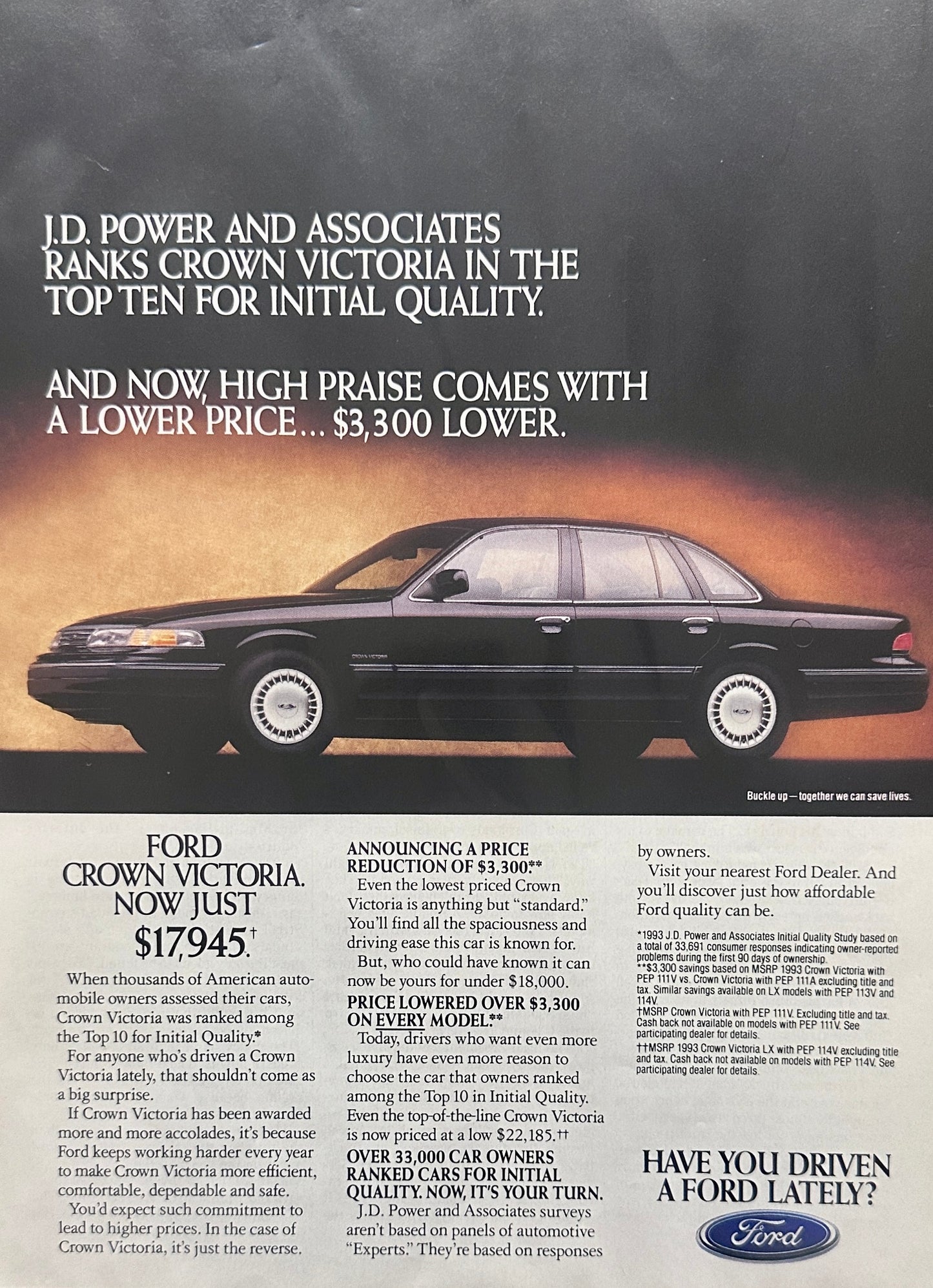 1993 Ford Crown Victoria Black 4-Door Sedan Magazine Ad