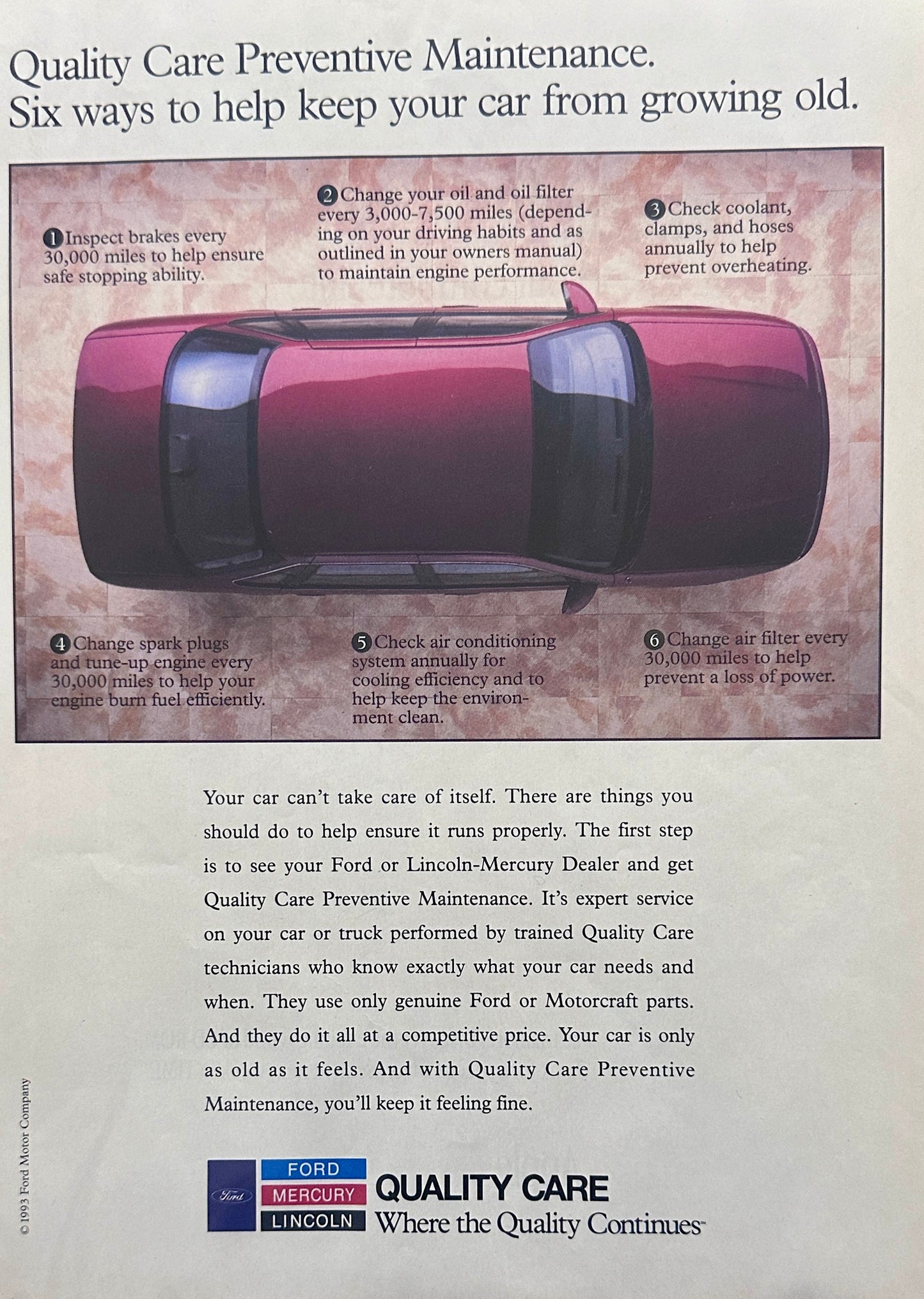 1993 Ford Quality Care Preventative Maintenance Magazine Ad