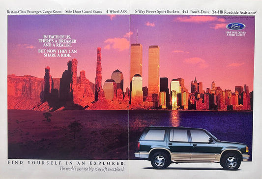 1994 Ford Explorer 2-page Magazine Ad World Trade Towers