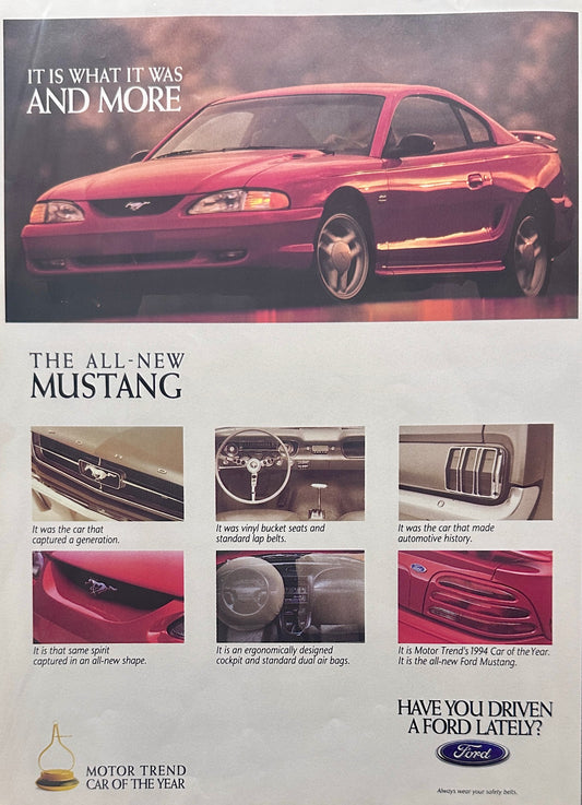 1994 Sporty Red Ford Mustang Now & Then  Magazine Ad