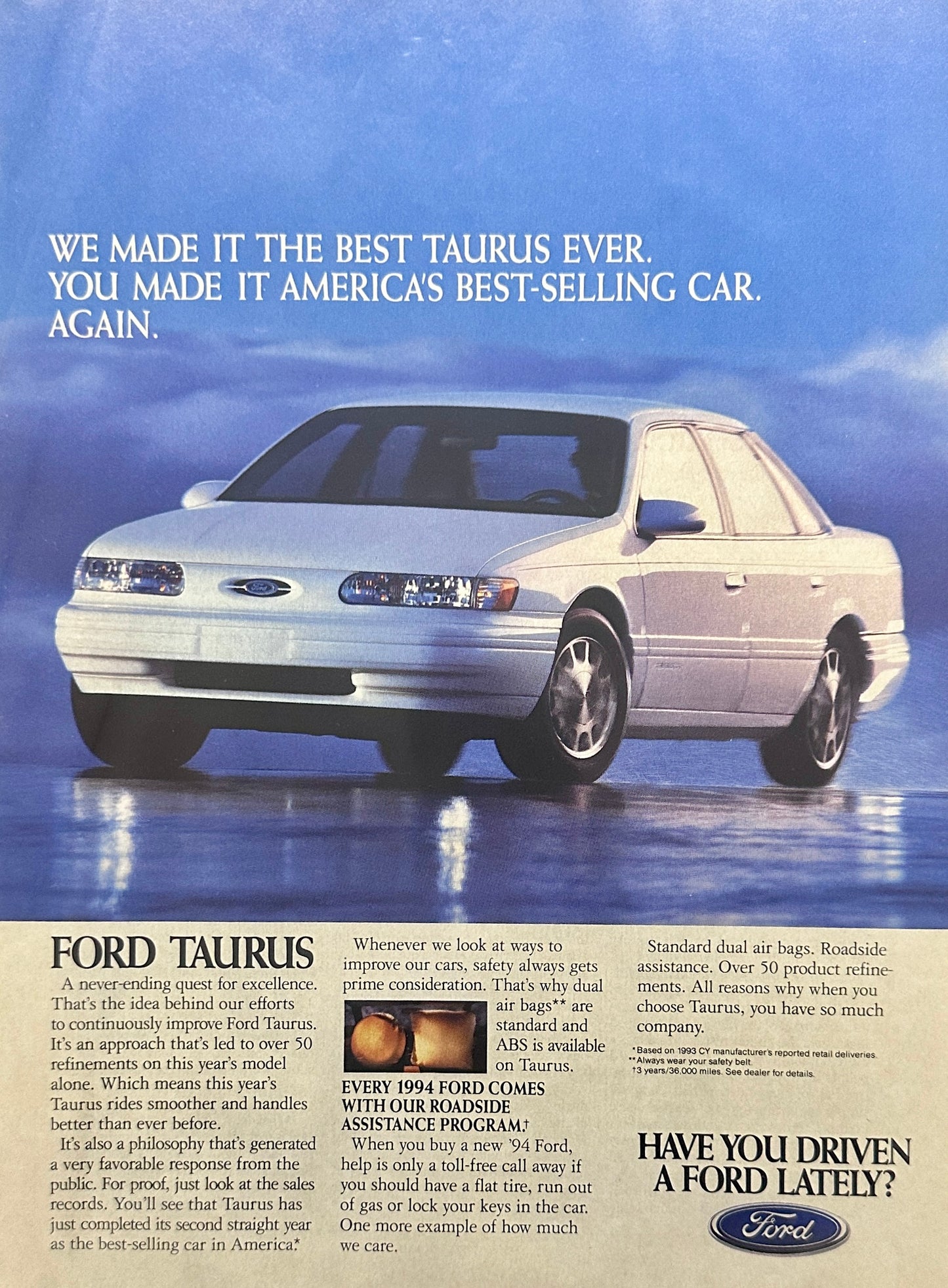 1994 White Ford Taurus Sedan Magazine Ad