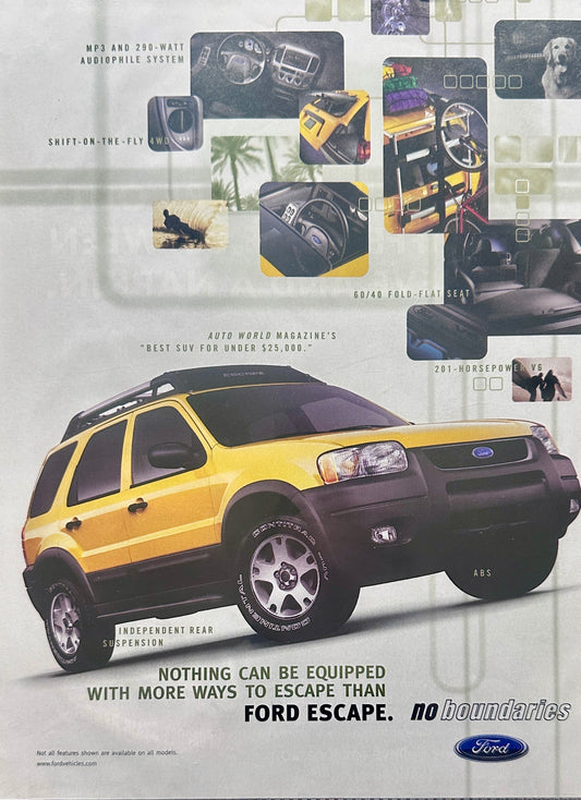 2002 Vibrant Yellow Ford Escape SUV Magazine Ad