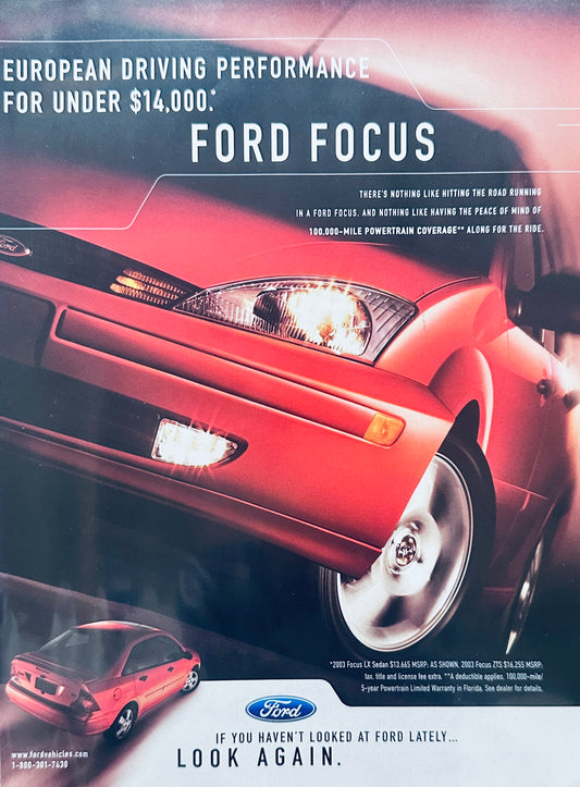 2003 Sporty Red Ford Focus + Camel  Glamour Cigarette Ad