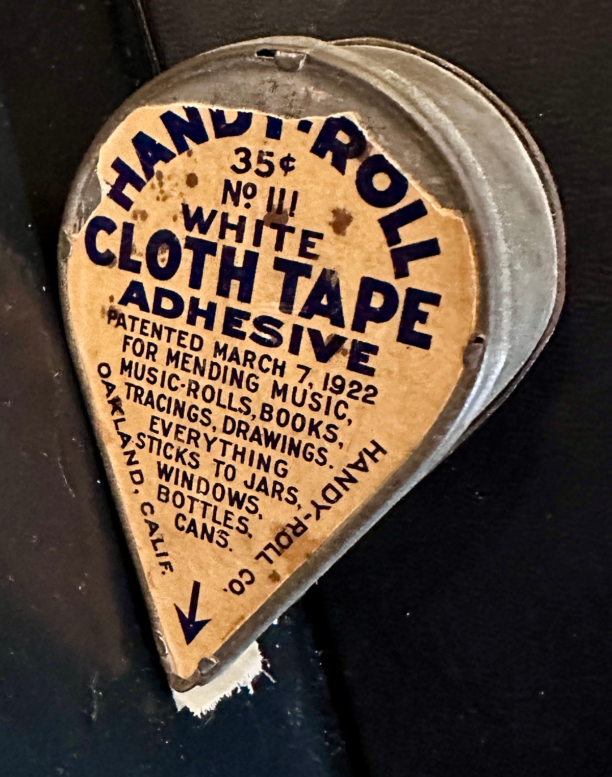 1922-1930 Handy-Roll No. III Cloth Tape Adhesive Teardrop Dispenser