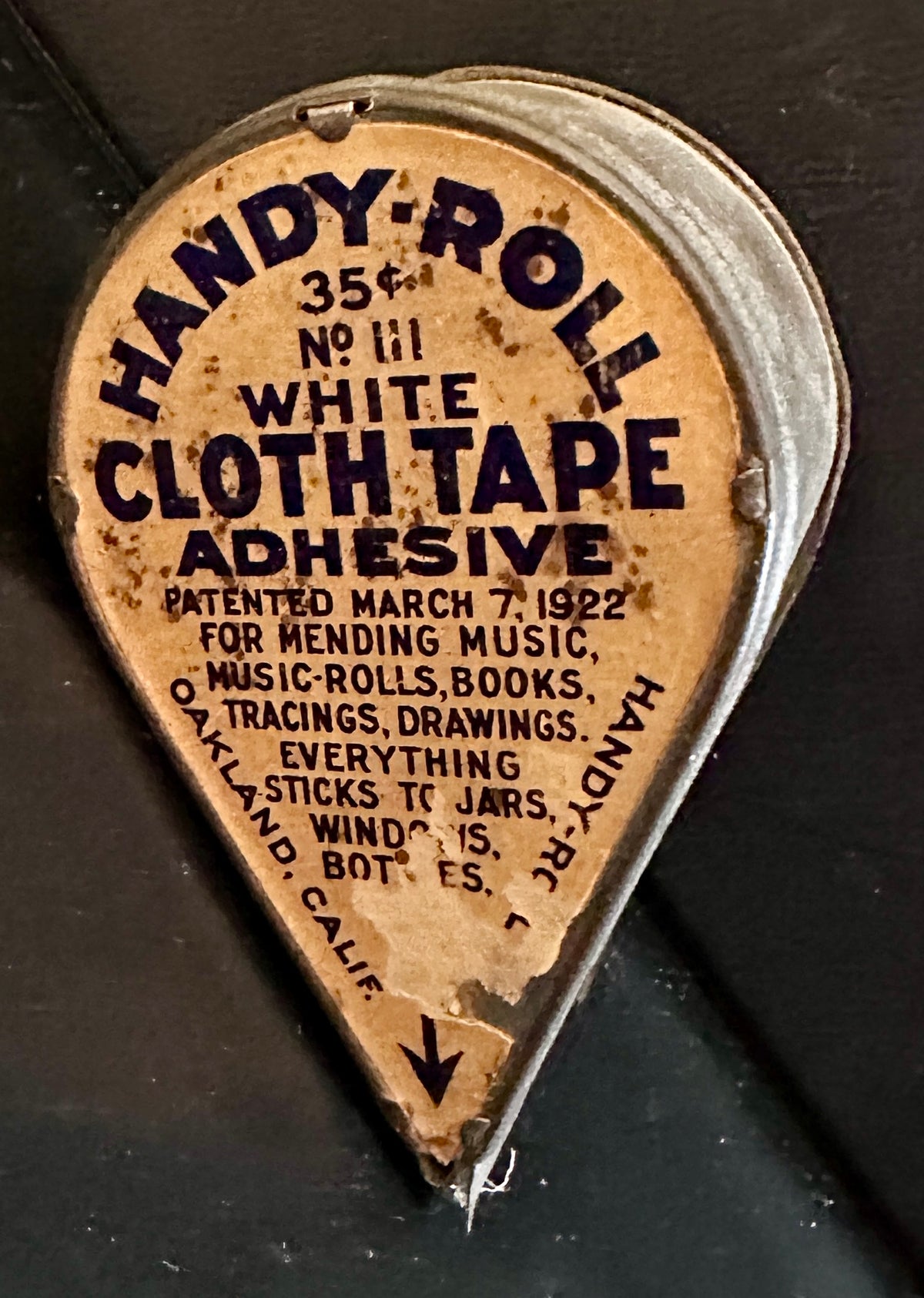 1922-1930 Handy-Roll No. III Cloth Tape Adhesive Teardrop Dispenser