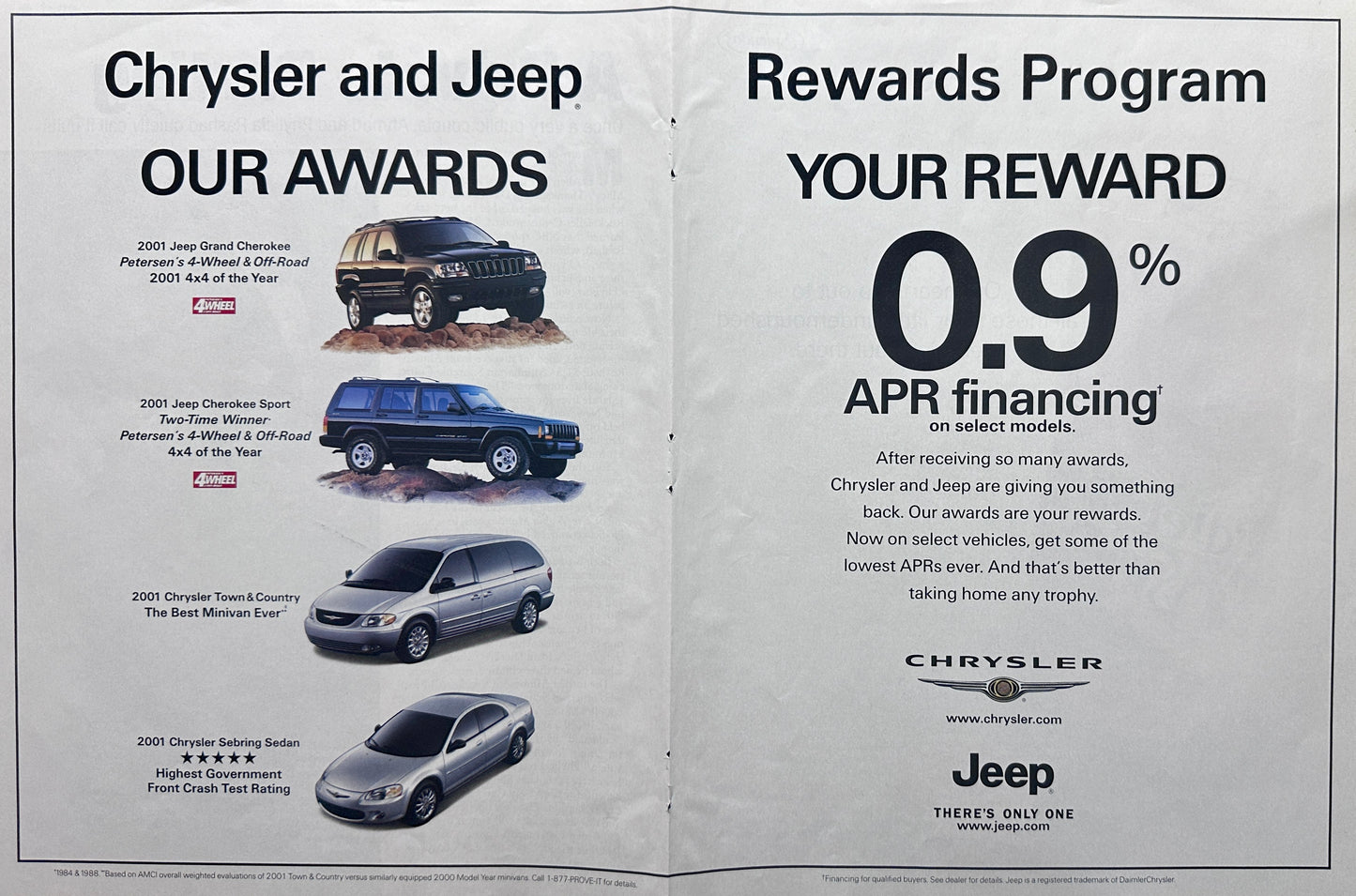 2001 Jeep and Chrysler  Centerfold Magazine Ad