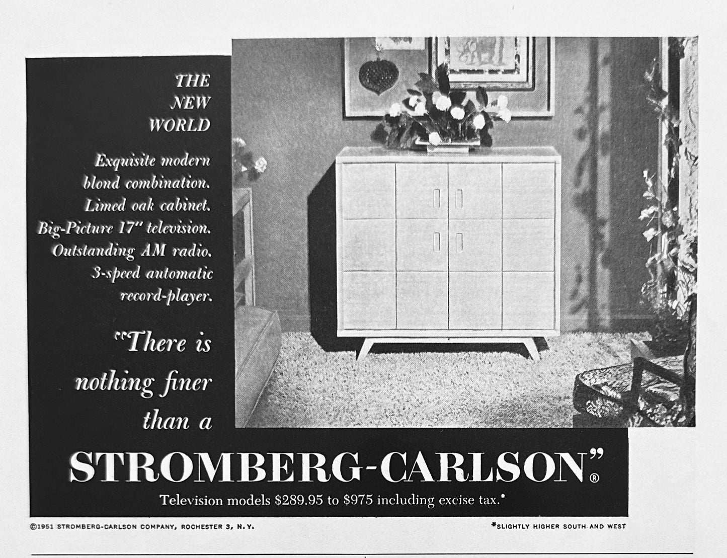 1951 General Electric Refrigerator & Stromberg Carlson Stereo-TV- Radio Console Ad