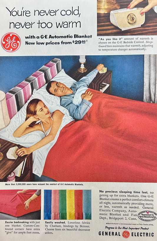 1956 General Electric - Electric Blanket with Individual Controllers - Magazine Ad