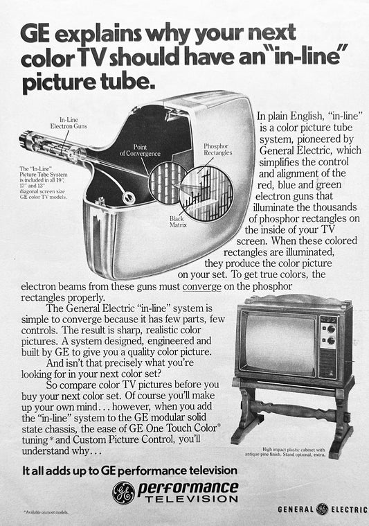 1976 General Electric Television Technology In-Line Picture Tube - Magazine Ad