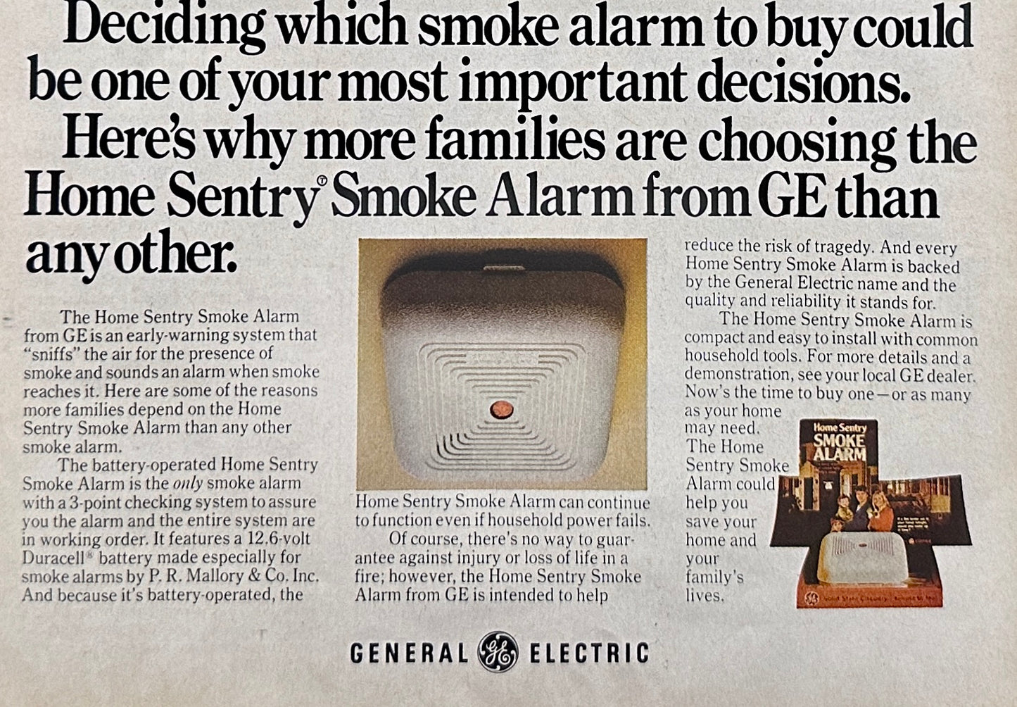 1977 General Electric Home Sentry Smoke Detector - Magazine Ad