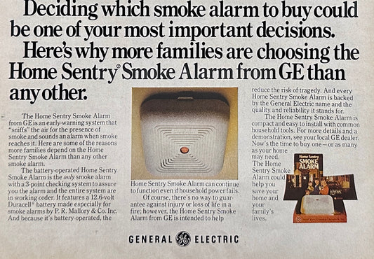 1977 General Electric Home Sentry Smoke Detector - Magazine Ad