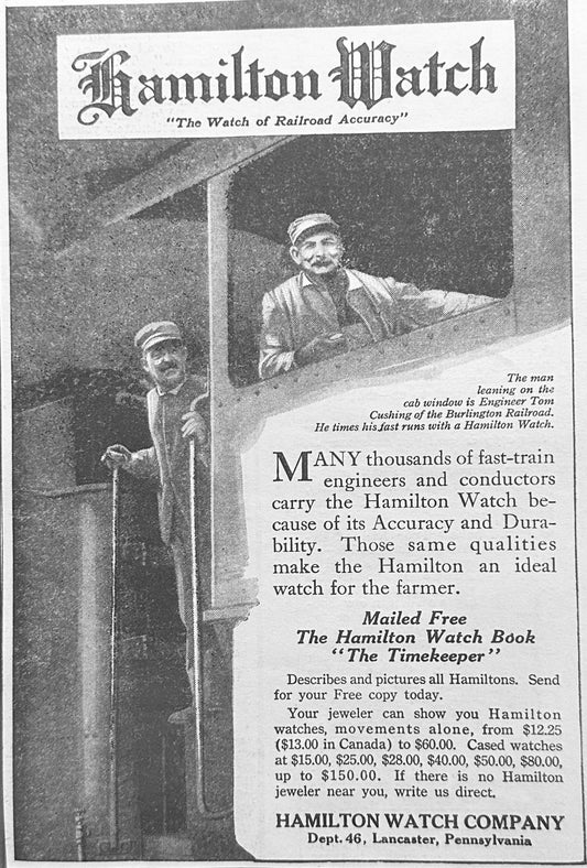 1915 Hamilton Railway Accuracy Timepiece - Vintage Ad N424