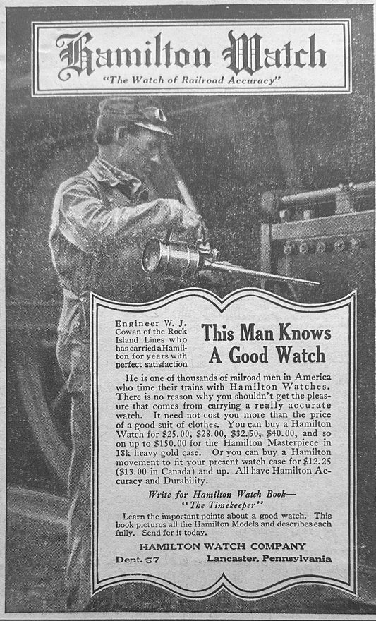 1916 Hamilton Railway Accuracy Watch & Timepieces Vintage Ad N425