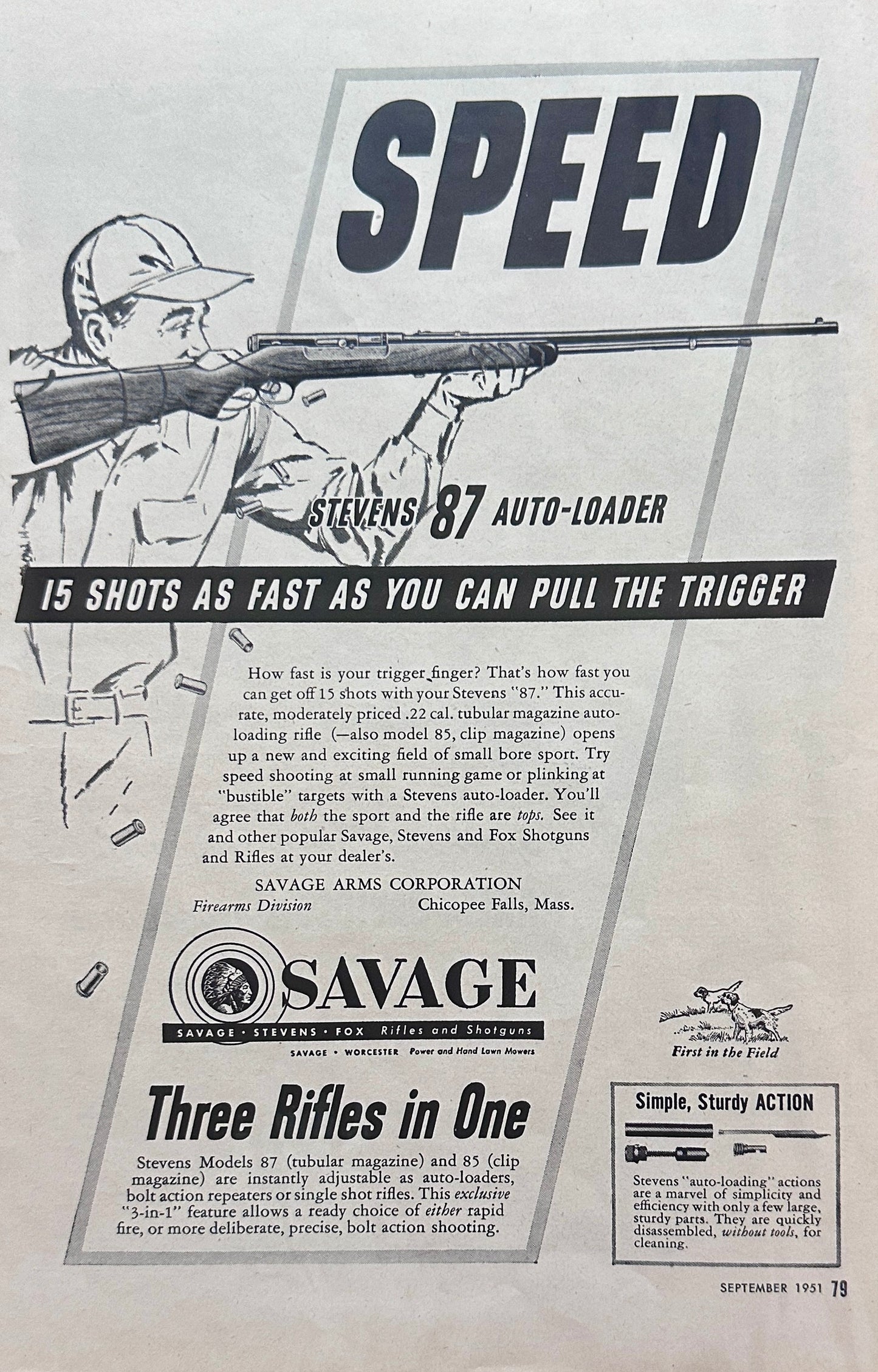 1951 Harley Davidson Hydra-Glide Motorcycle + Savage Rifle - Vintage Ad