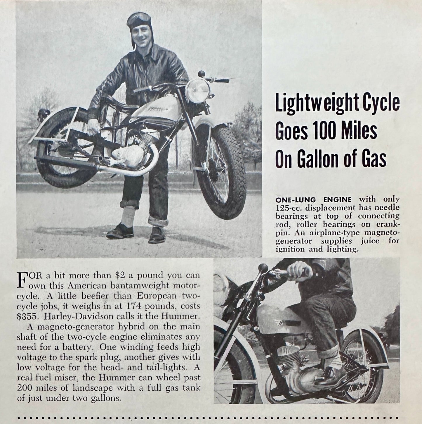 1955 Harley Davidson Hummer Motorcycle Magazine Feature Article