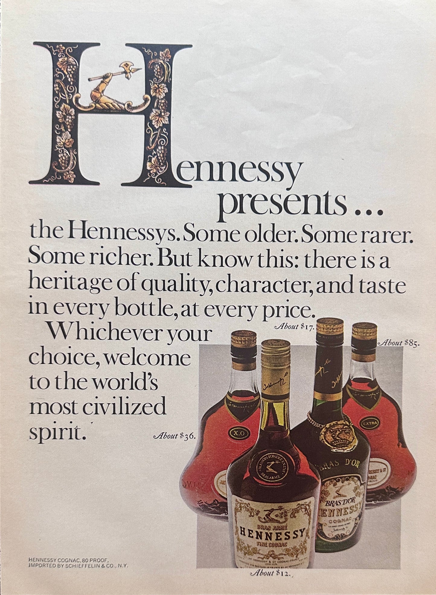 1976 Hennessy Aged Cognacs - Various prices - All Quality - Vintage Ad