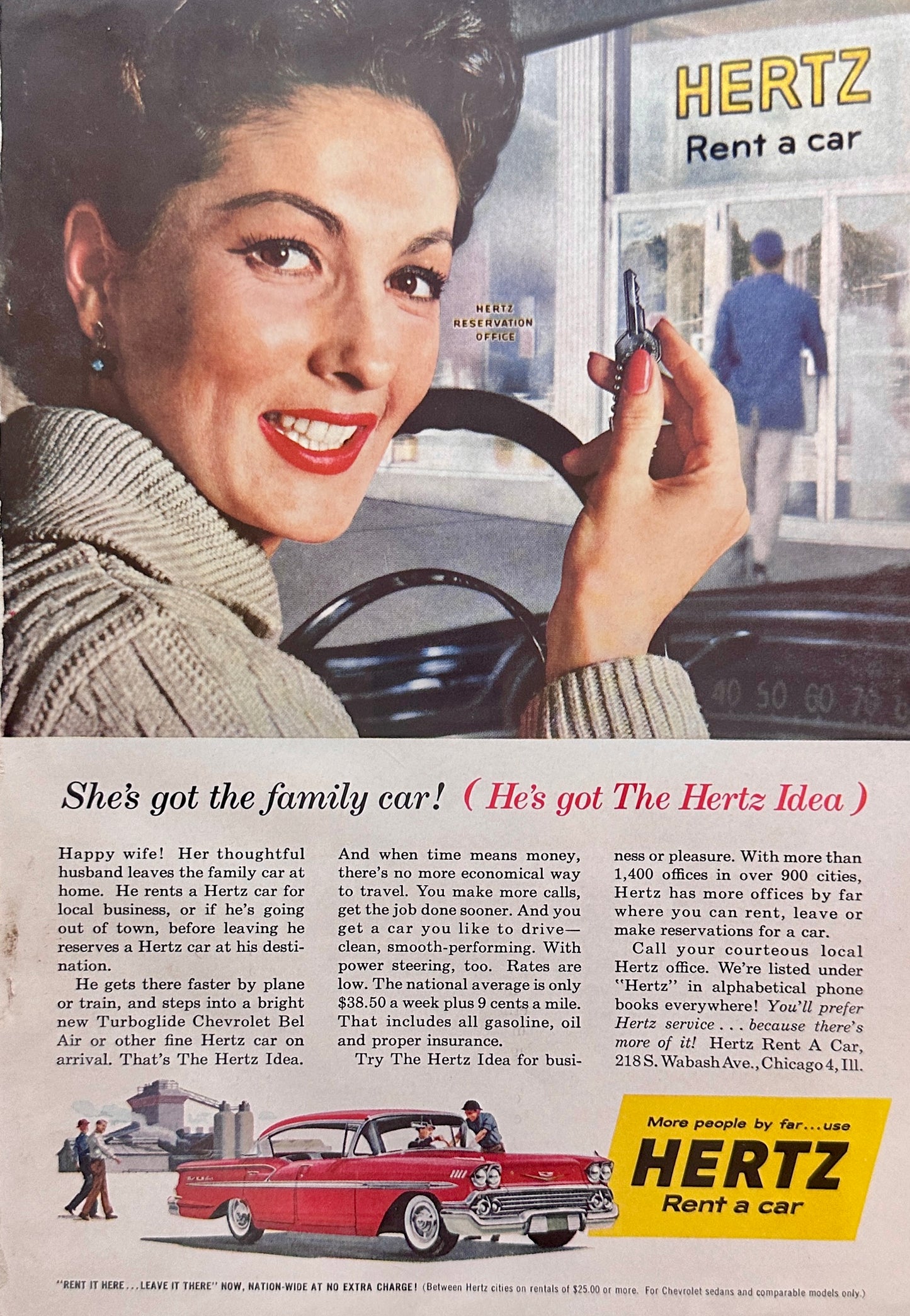 1958 Hertz Rent A Car - Turboglide Chevrolet Bel Air - Magazine Ad