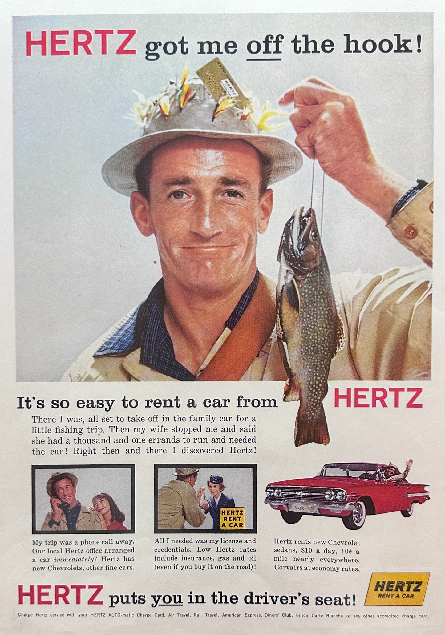 1960 Hertz  for the Fishing Trip - Wife Gets Family Car - Magazine Ad