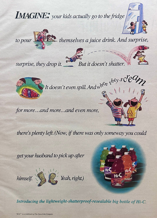 1992 HI-C Fruit Punch, Grape, Orange + Other Flavors Magazine Ad