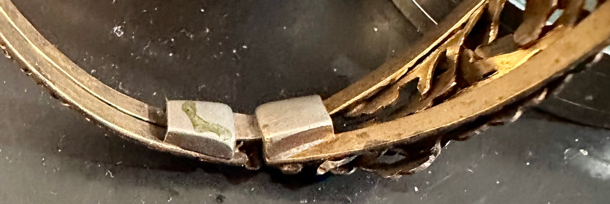 Art Nouveau Look or Actual Brass Hinged Cuff Bracelet with Repousse Oak Leaves