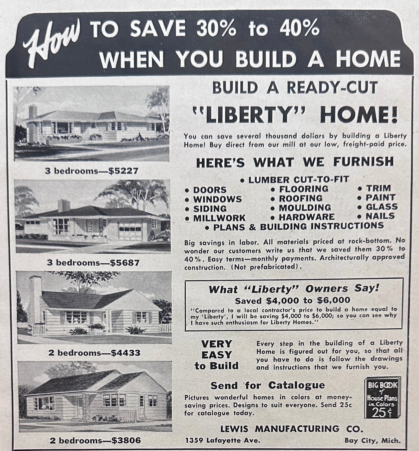 1955 1956 Liberty Home  - Prefabricated Home - 4 Styles Shown Promo Ad