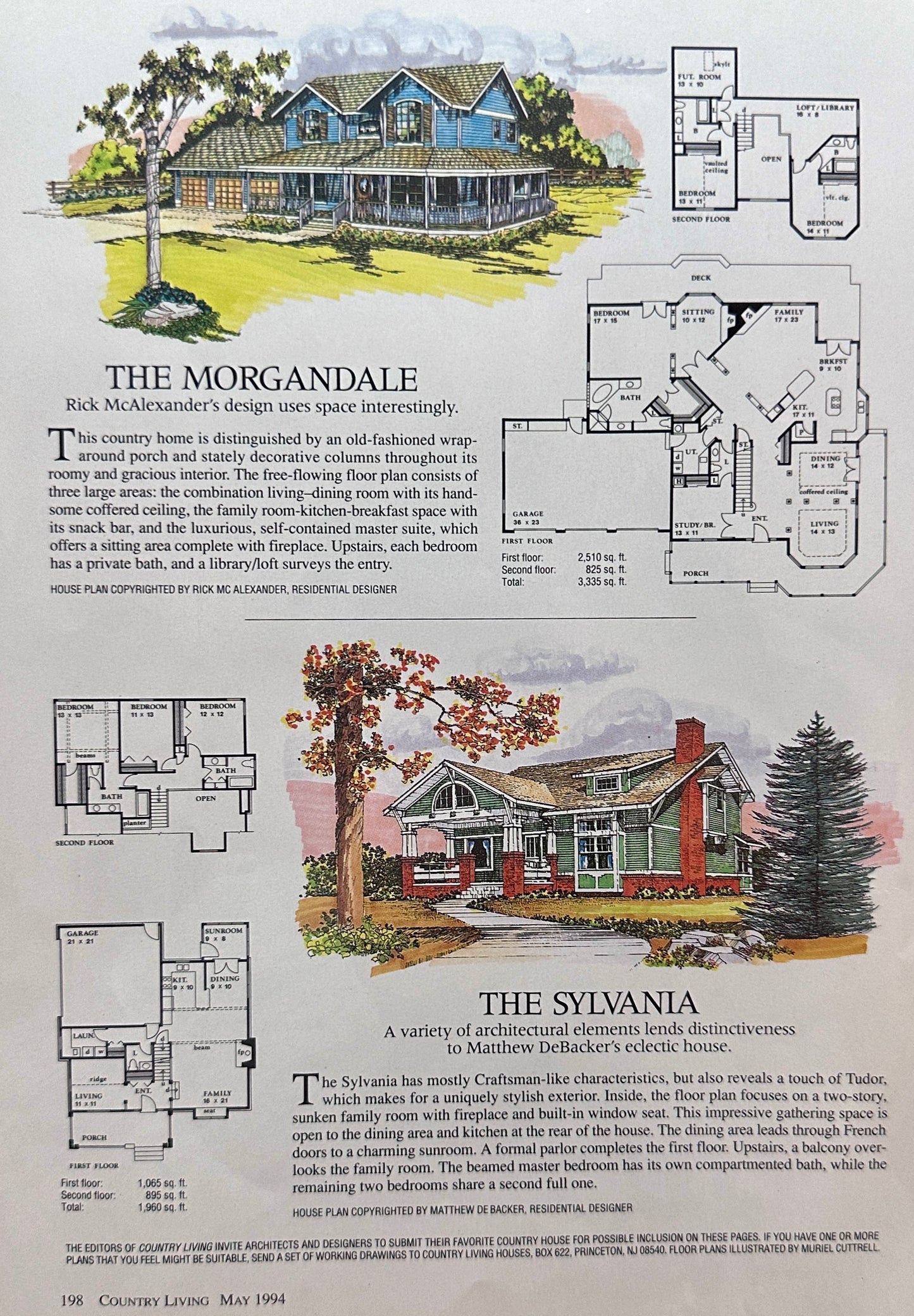 1994 Country Living House Plans  - Sylvania & Morgandale + Godiva Liqueur Ads