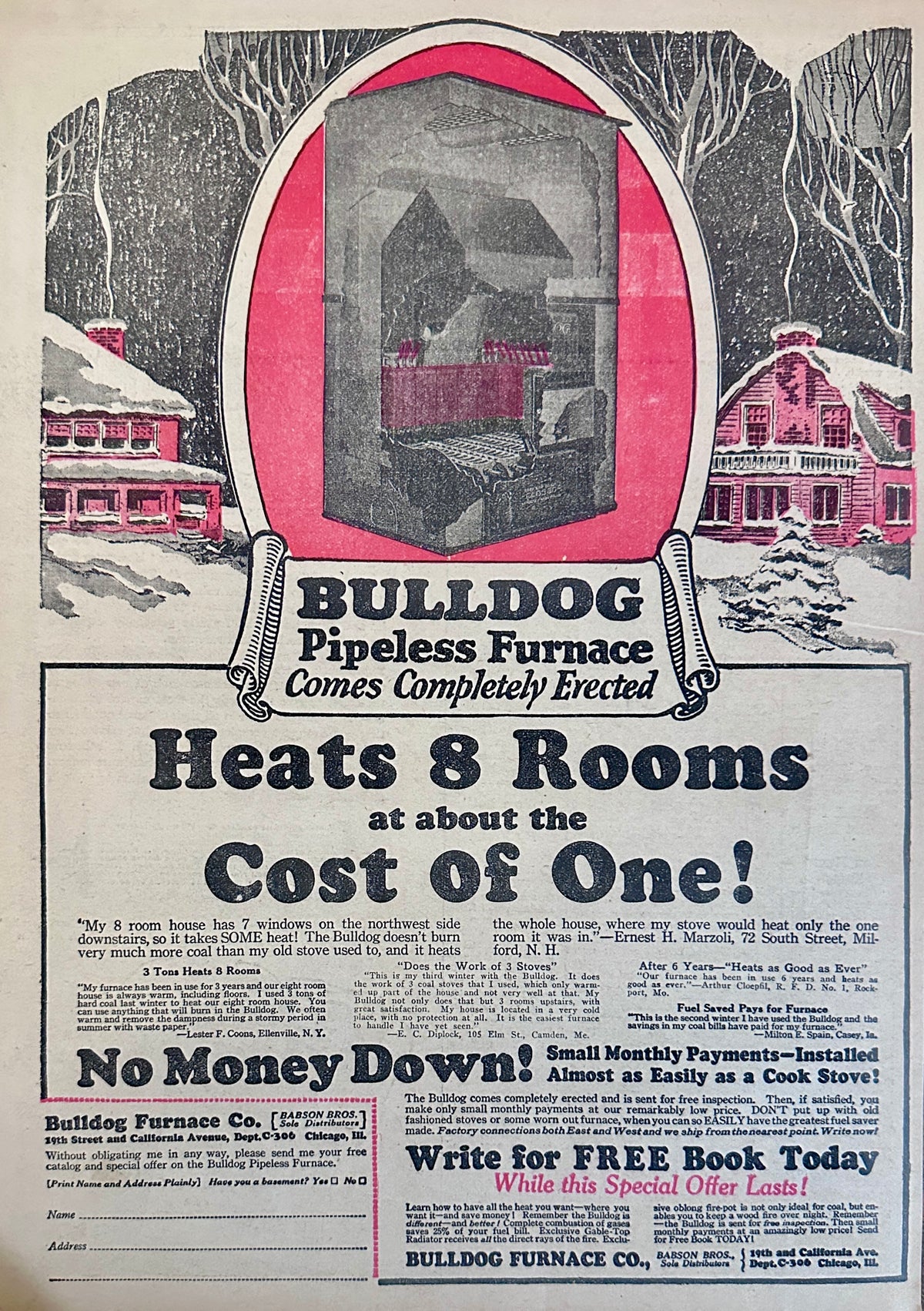 1927 Bulldog Pipeless Furnace Comes Completely Erected AD #2278