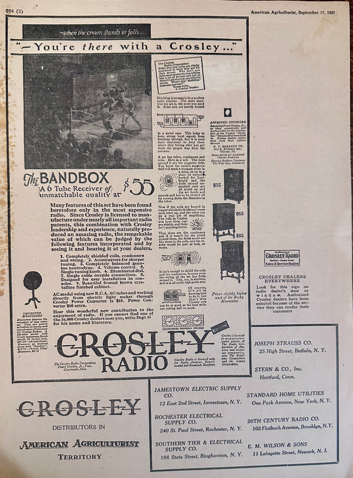 1927 Crosley  Radio  Featuring the Bandbox and Other Models Ad #2279