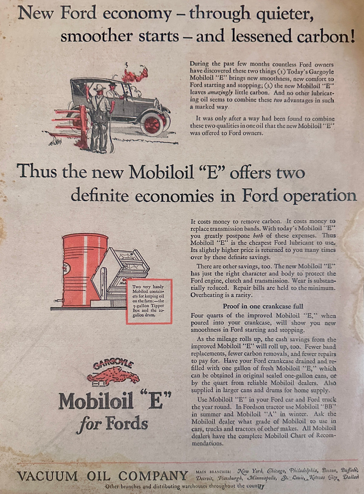 1927 Mobiloil - Gargoyle Logo - Mobiloil "E" for Fords Ad #2281