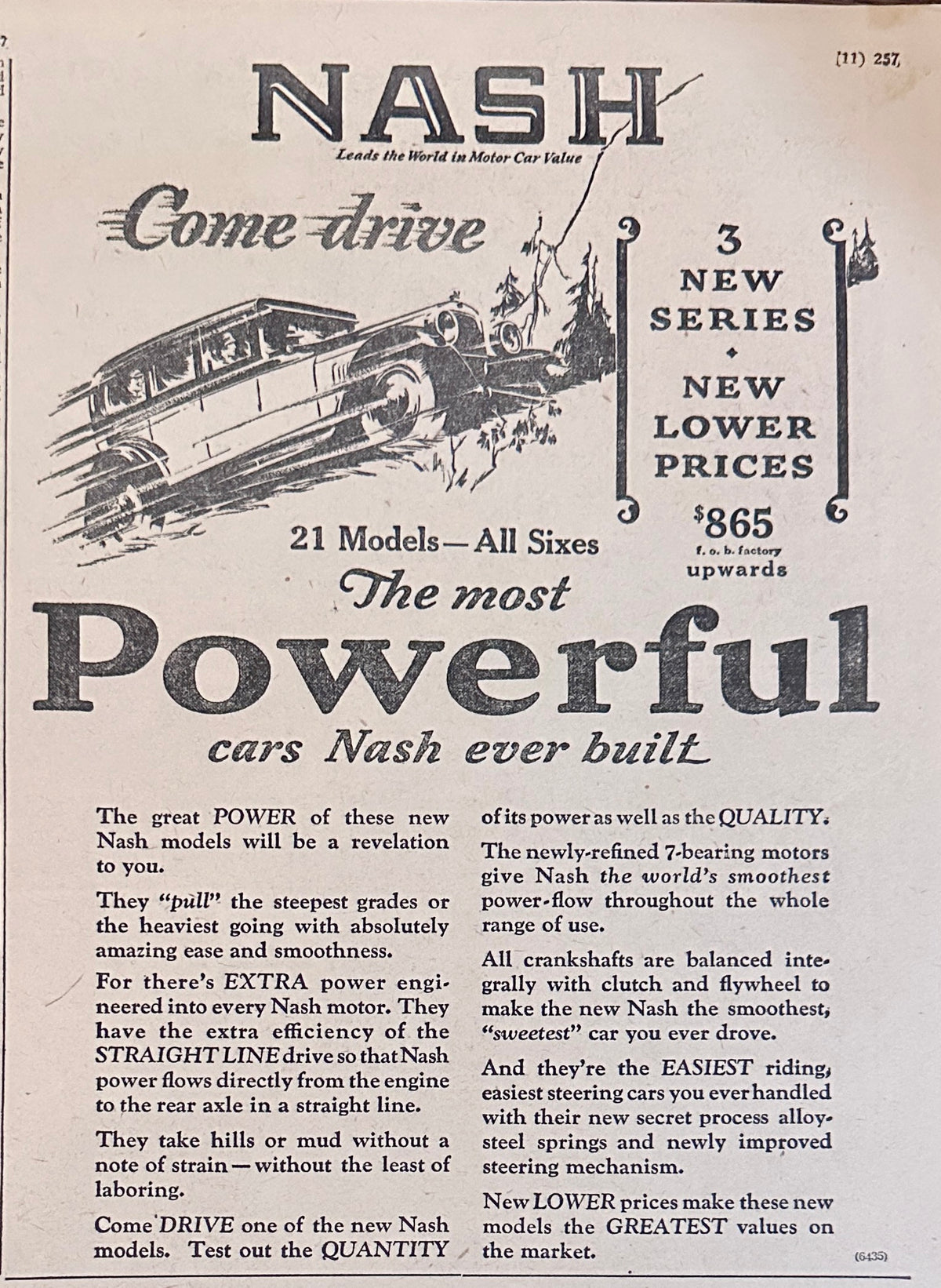 1927 NASH 21 Models - All Sixes Powerful Cars Ad # 2282