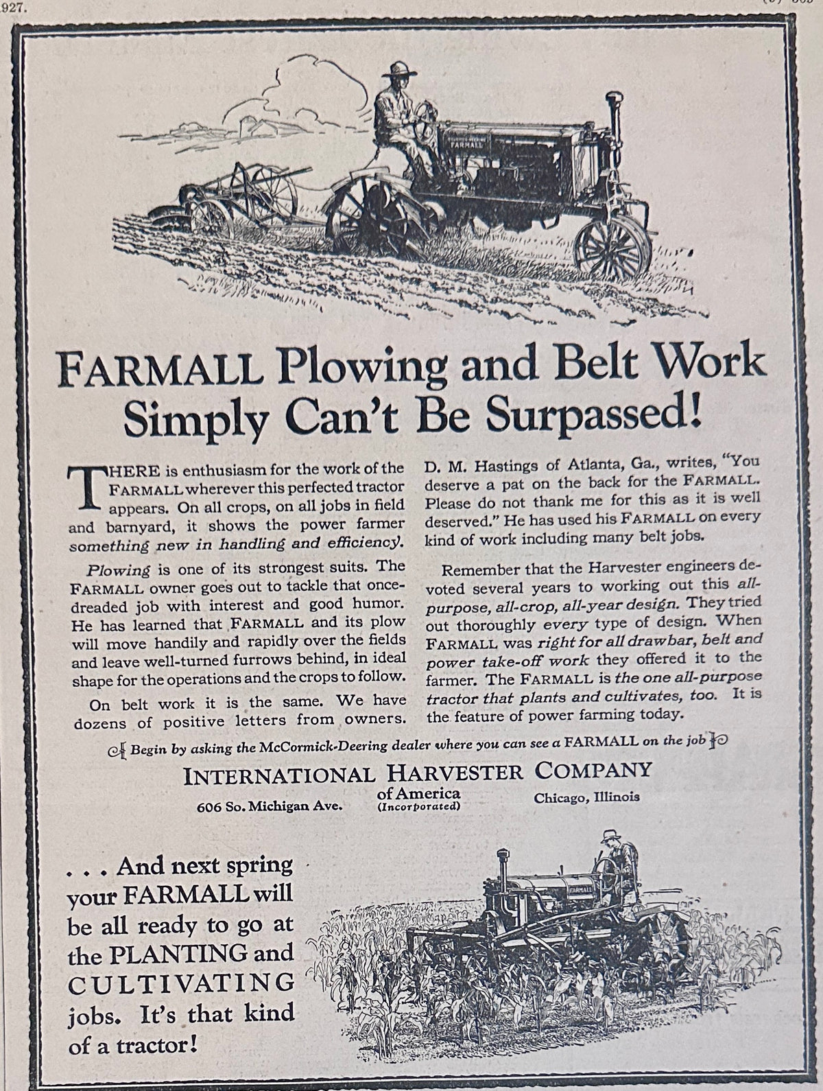 1927 McCormick-Deering 15-30, 10-20 Farmall Early Ad #2293 Can't Be Surpassed