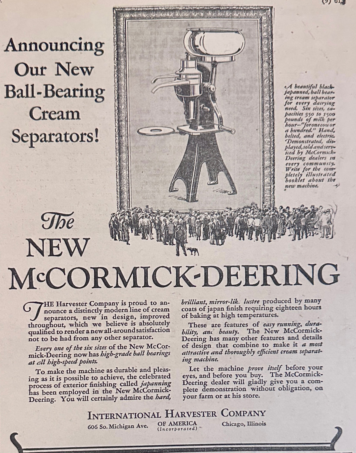 1927 McCormick-Deering New Ball-Bearing Cream Separators! Ad #2299