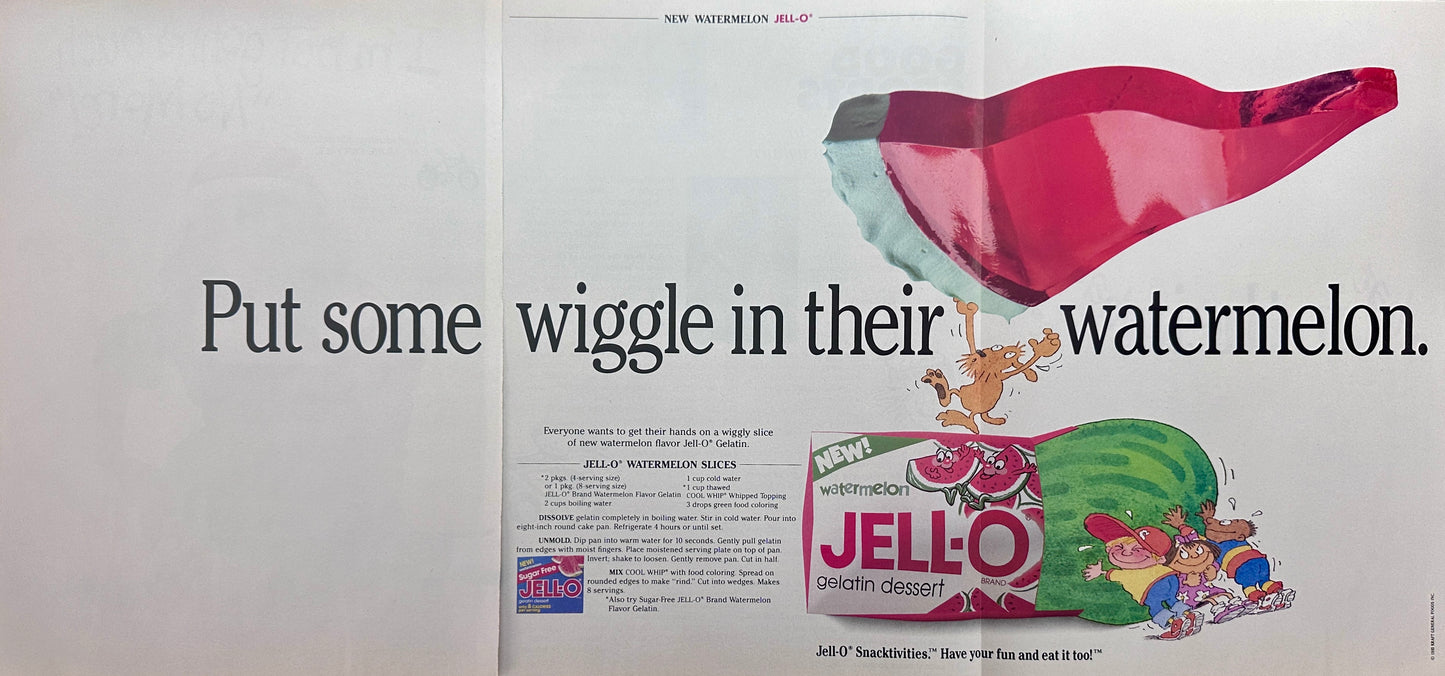 1993 Put Some Wiggle in their Watermelon - Jell-O Vintage 3-PG Ad