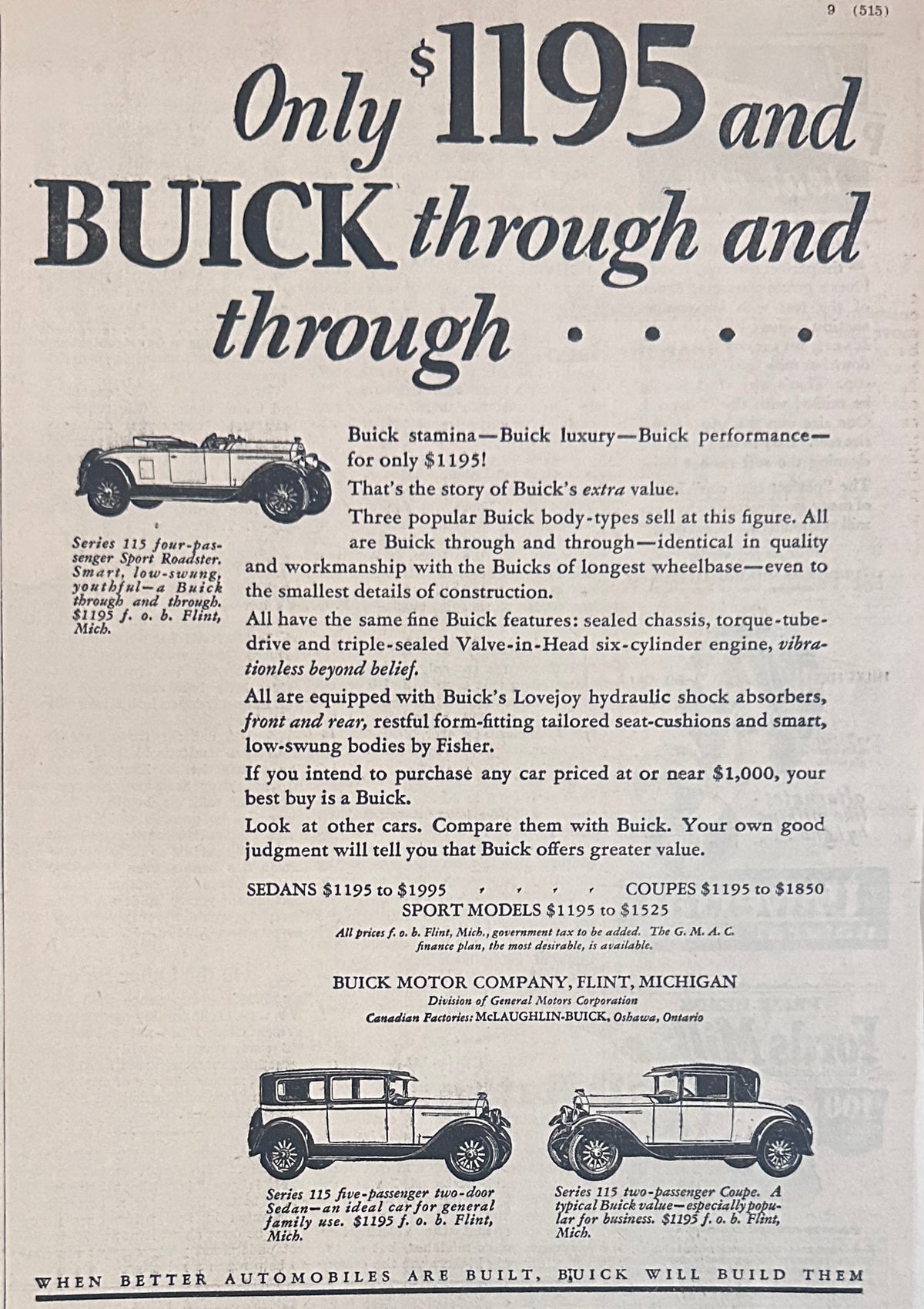 1928 Buick Series 115 in 3 Body Styles - Only $1195 Ad #2307