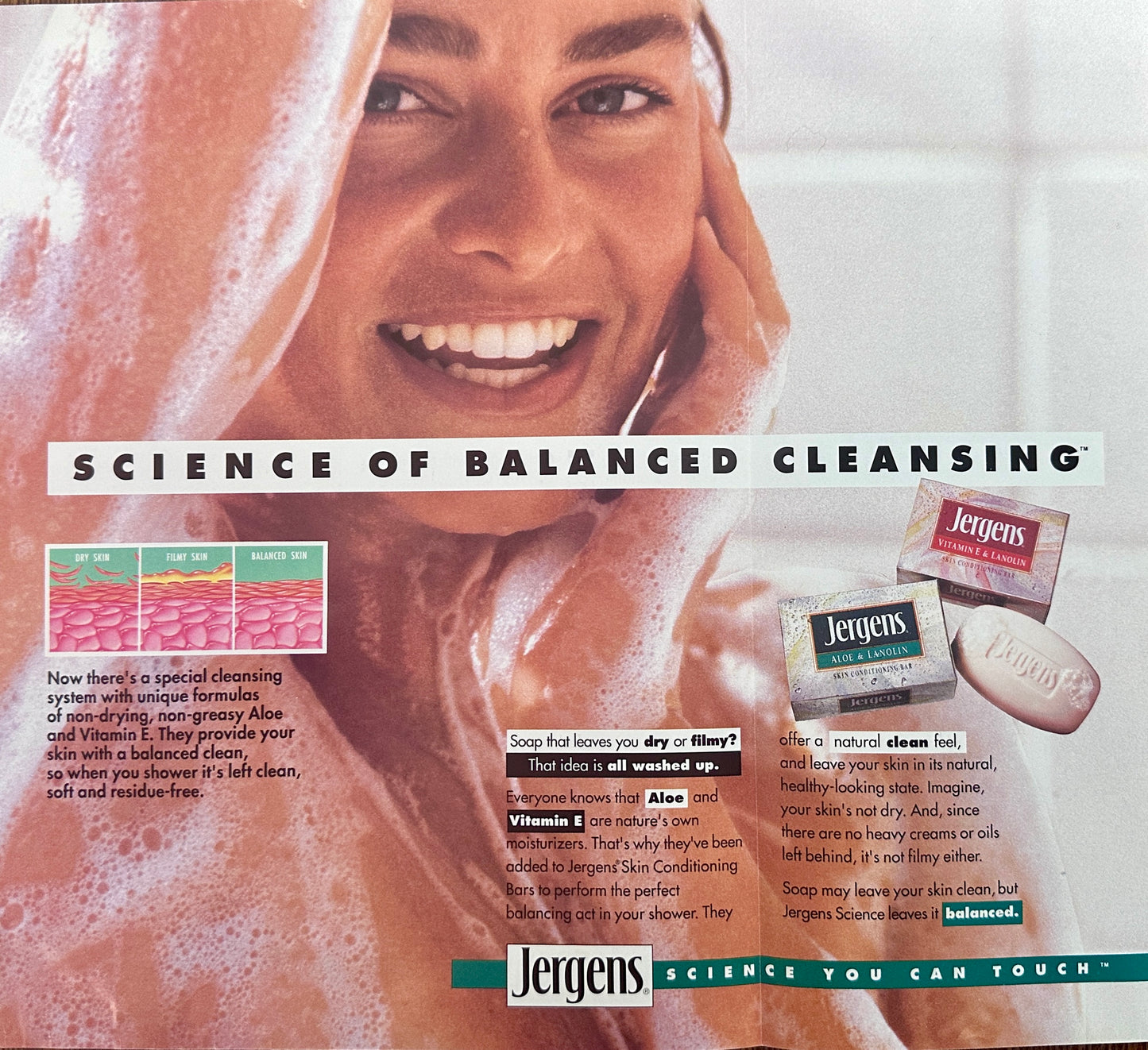 1992 Jergens Skincare Shower & Bath Product Multifold Vintage Ad