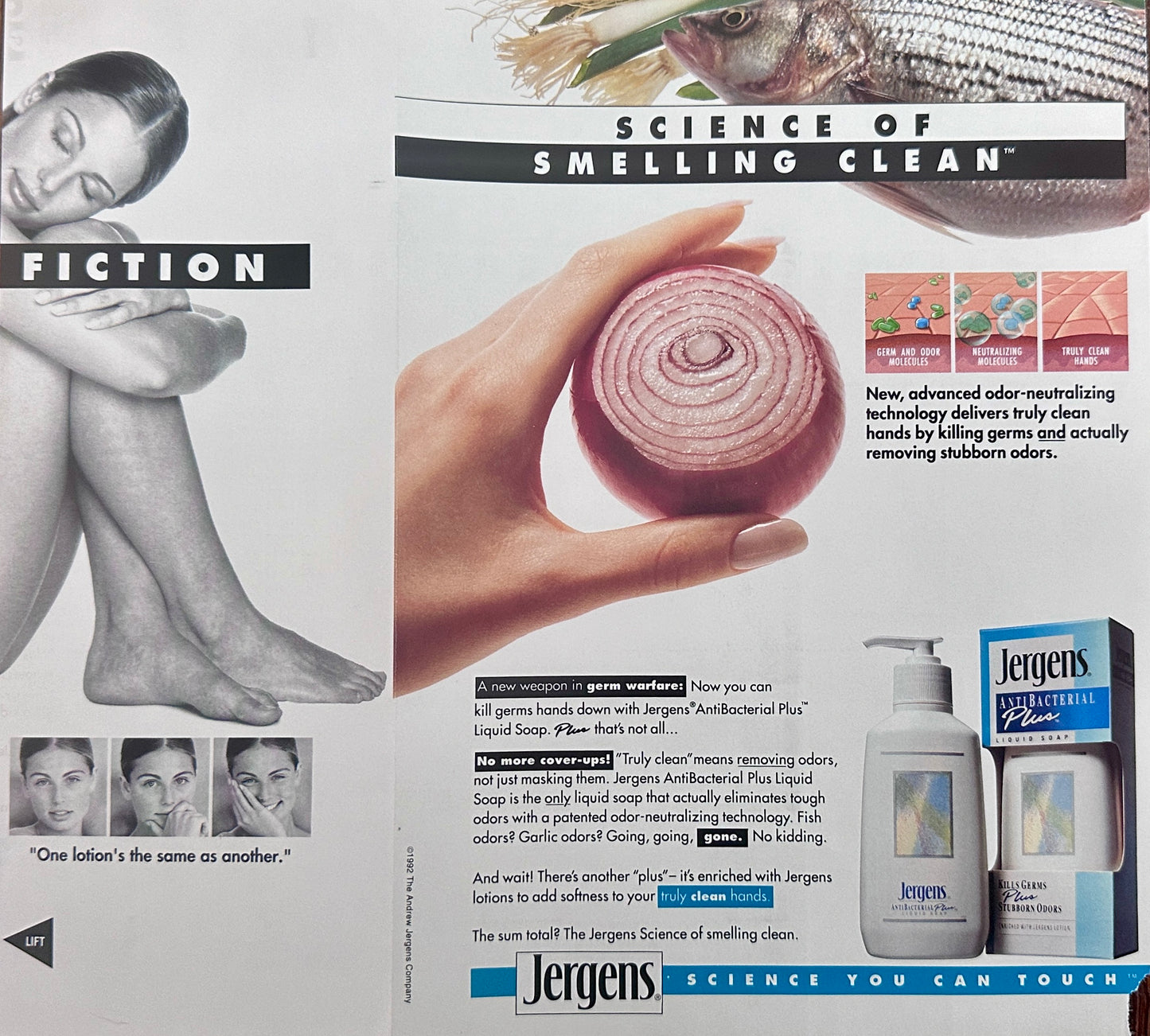 1992 Jergens Skincare Multifold - Science of Smelling Clean - Magazine Ad