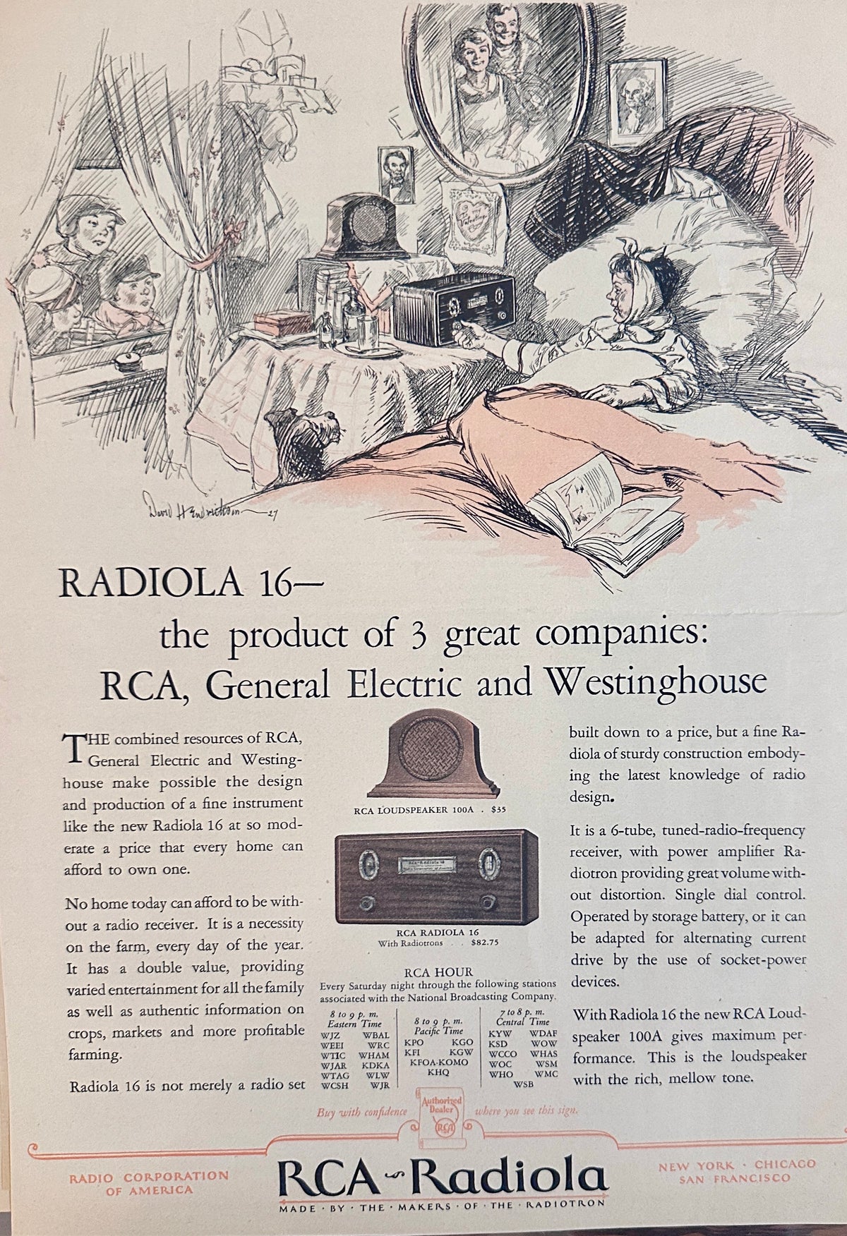 1928 Dual Sided Ads Chevrolet Sedan & RCA-Radiola Ads Front & Back Ad #2317