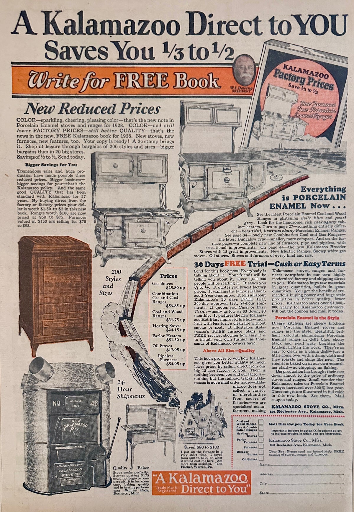 1928 Kalamazoo Direct to you! Ranges and Home Furnaces Ad #2318
