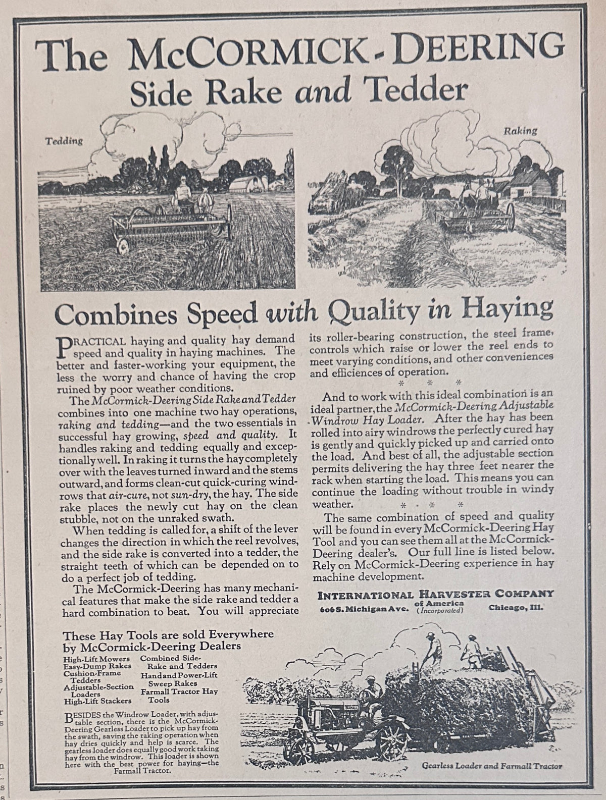 1928 McCormick-Deering Side Rake & Tedder Ad #2320