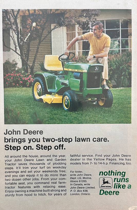 1973 John Deere 110 Lawn Tractor - Two Step - Step On Step Off Vintage Ad