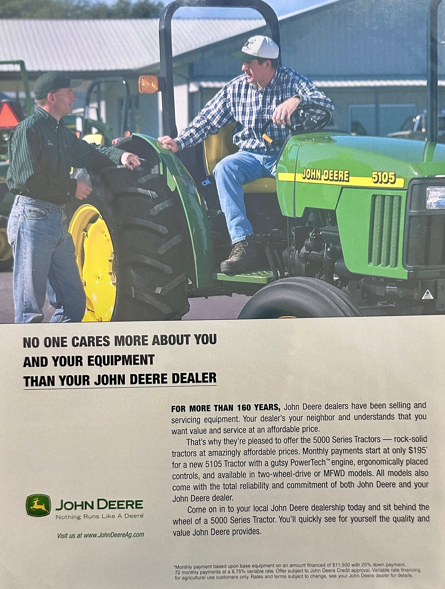 2003 John Deere 5105 Tractor - No One Cares More .. Vintage Ad